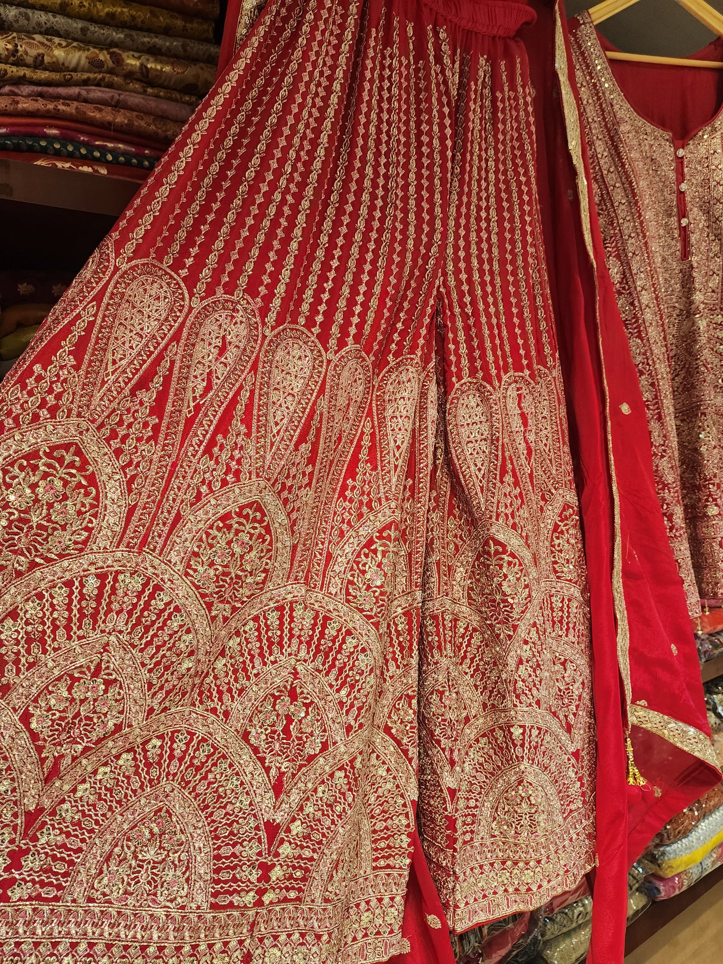 Readymade Red sharara suit with dupatta zari work