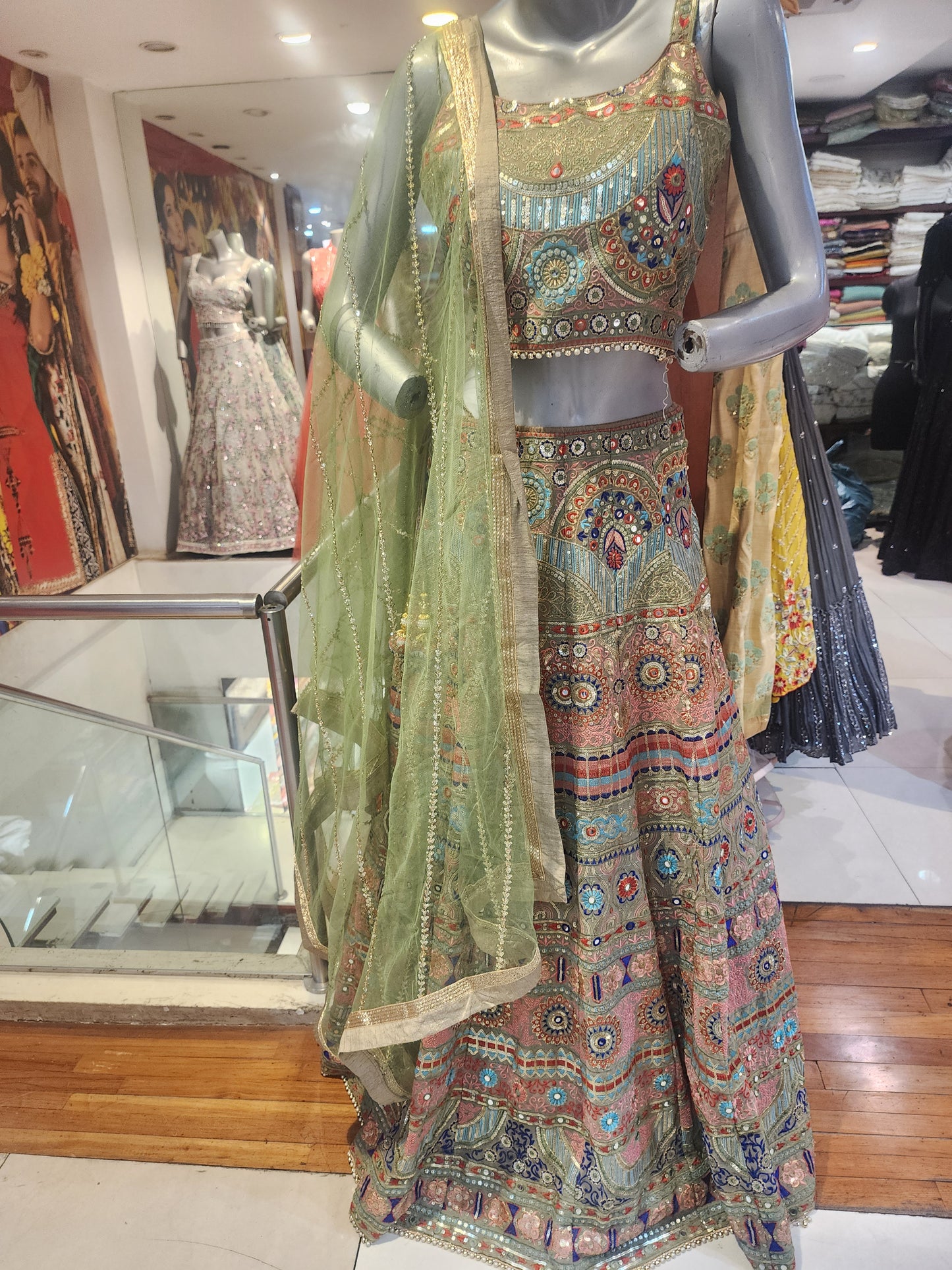 Fabrication georgette multicolored lehanga with net dupatta