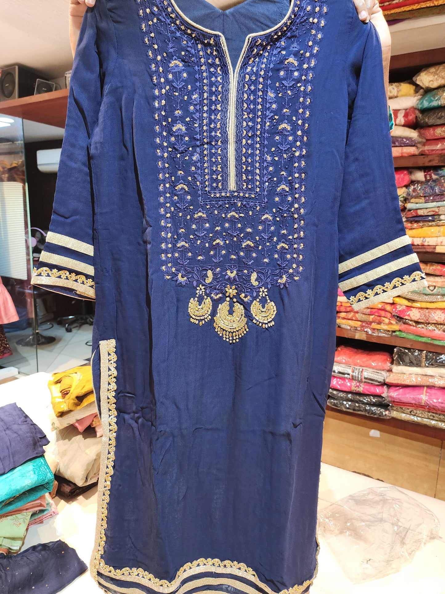 Navy blue georgette Pyjama Suit