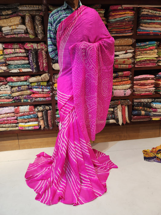 Pink bandani saree georgette