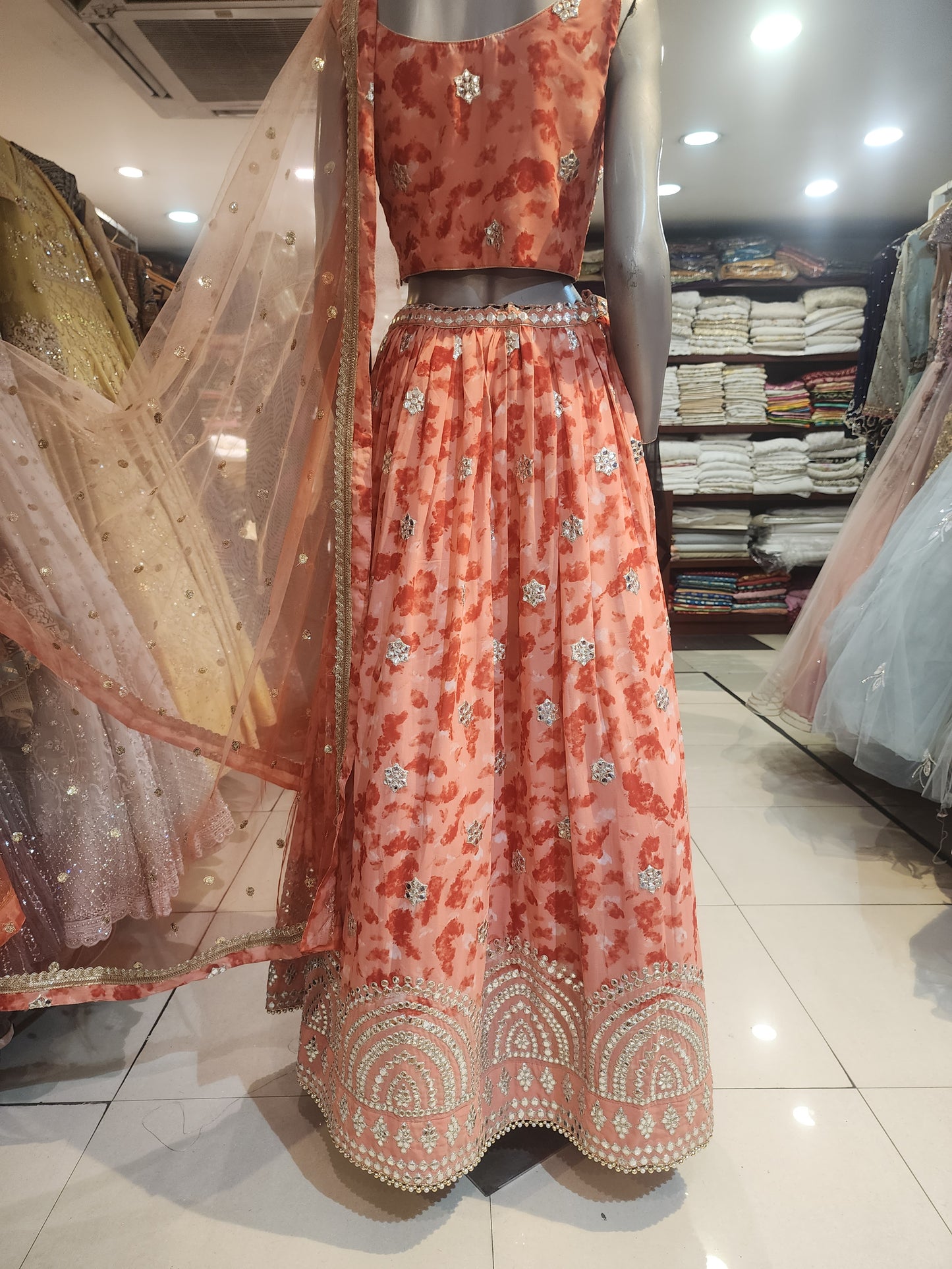 Orange  colour  georgette  lehanga gotta patti work with net dupatta
