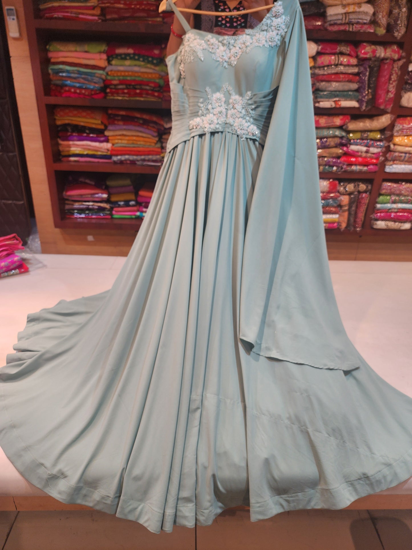 Green georgette  one shoulder dress
