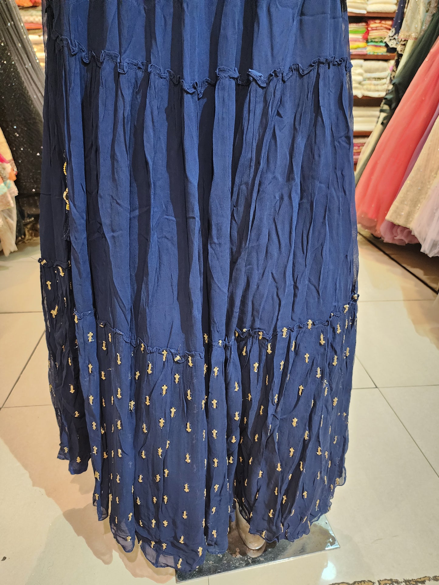 Royal blue georgette  lehenga raw silk choli with dabka work