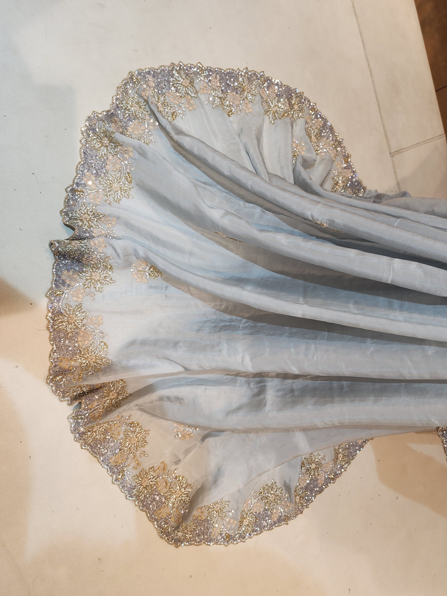 Satin silver Grey mix work