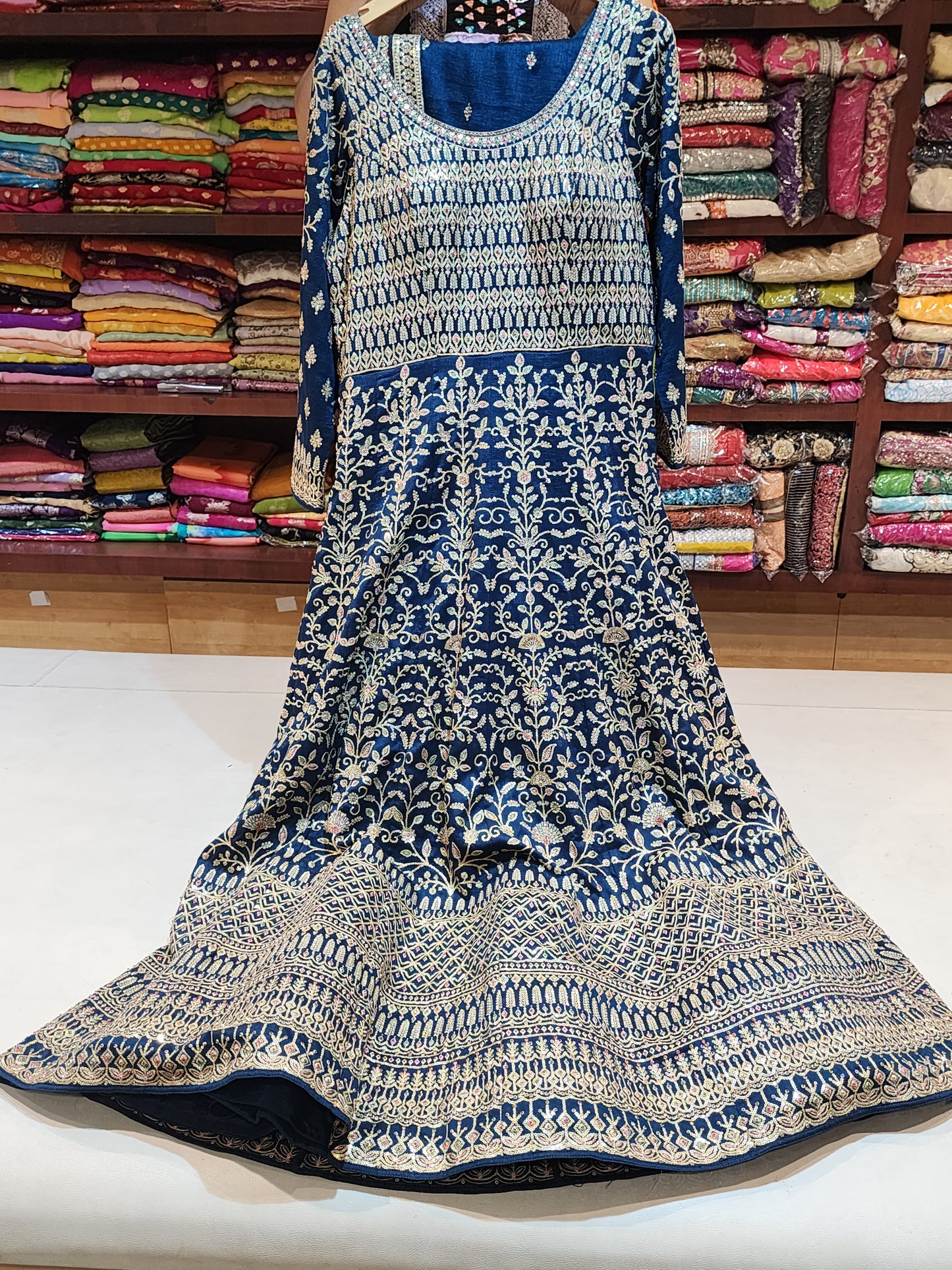 Peacock blue sequins work anarkali suit with Dupatta  large size
