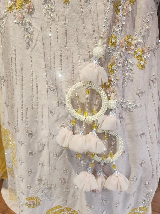 Dusty pink colour lahanga resham +pearl +sequins +mirror +patch work , mirror  work blouse with net dupatta