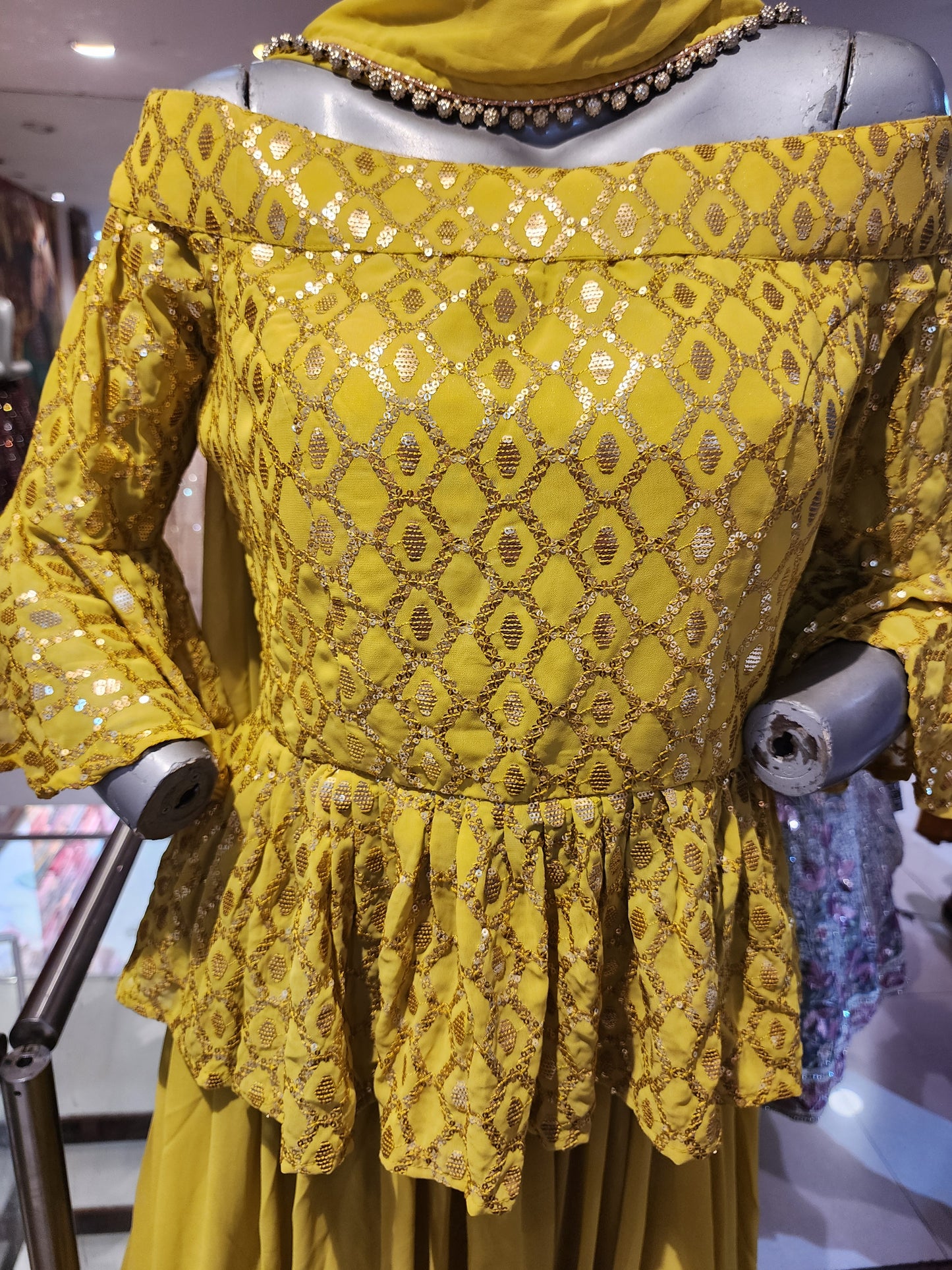 Mehandi Green georgette  lehenga  with peplum top