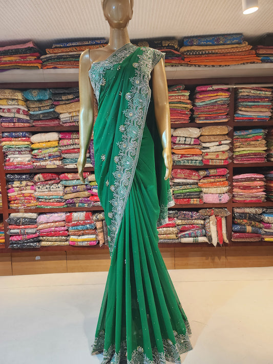 Leaf Green pure georgette servowski work