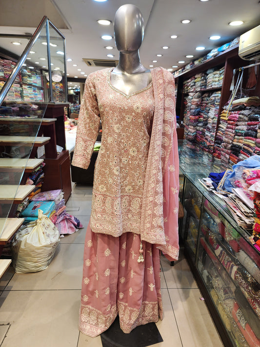Pink Georgette heavy Sharara suit readymade