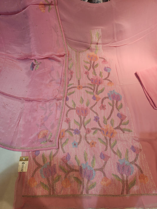 Pink Pure Georgette Shadow work Handwork