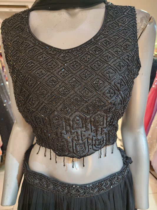 Black beads work top with lehenga