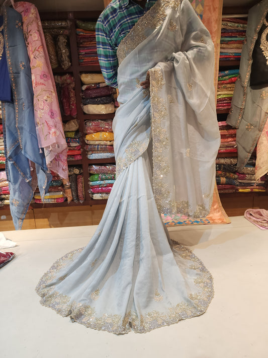 Satin silver Grey mix work