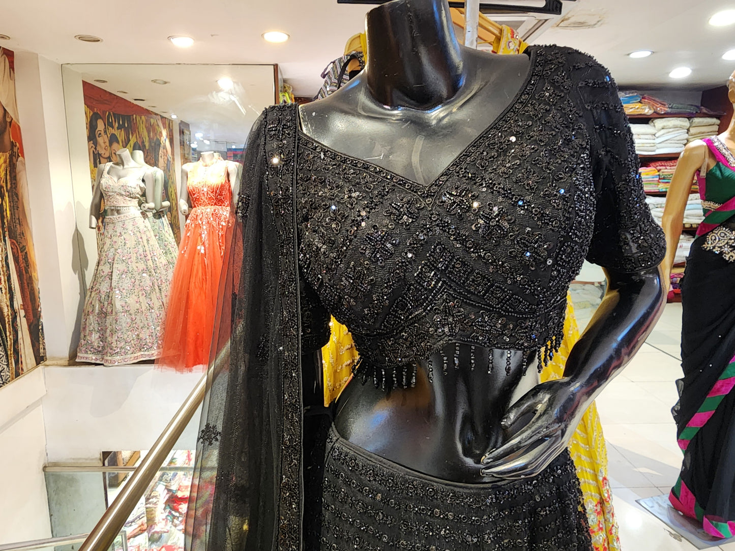 Black lehenga net fabric with handwork cutdana