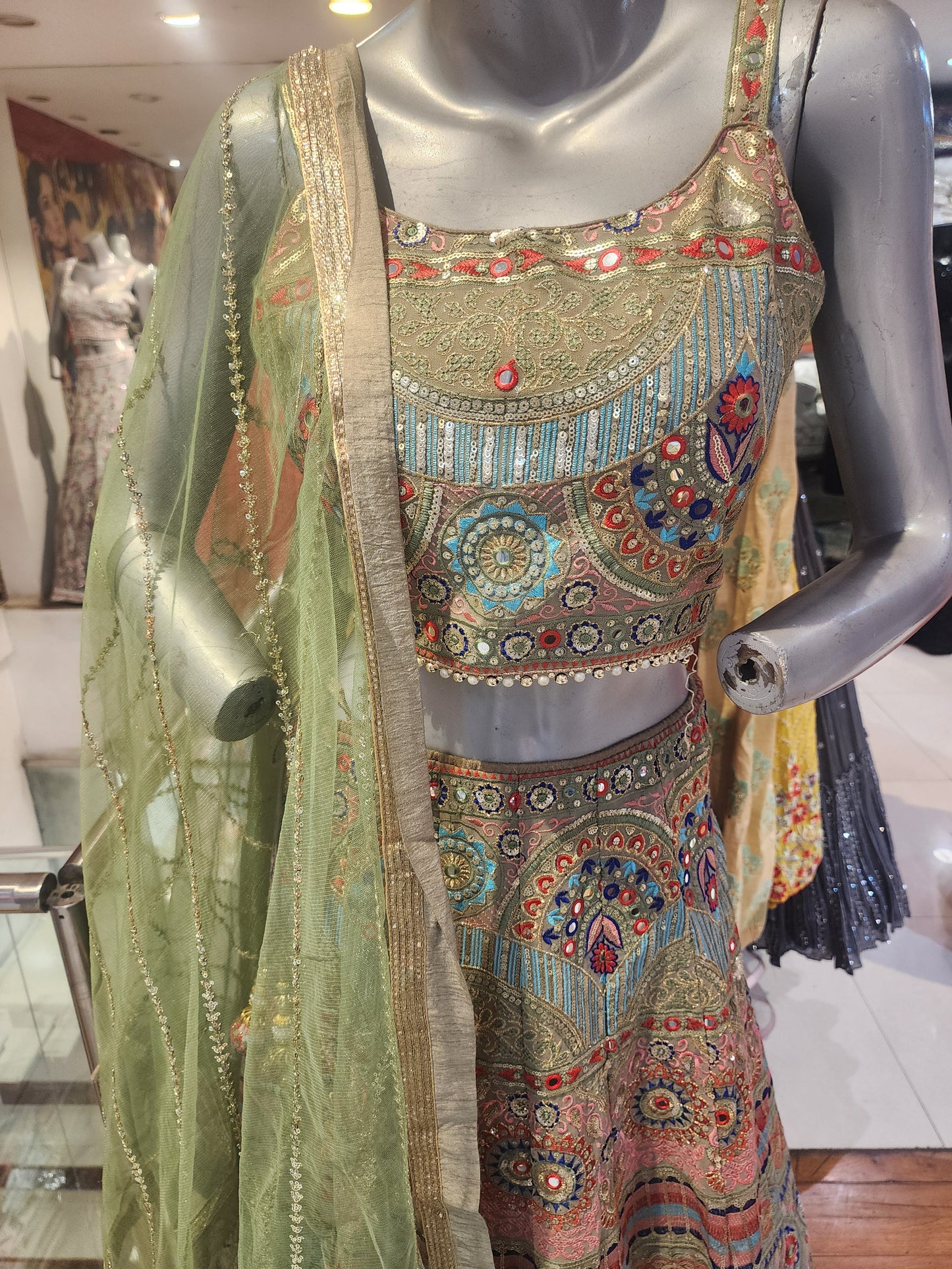 Fabrication georgette multicolored lehanga with net dupatta