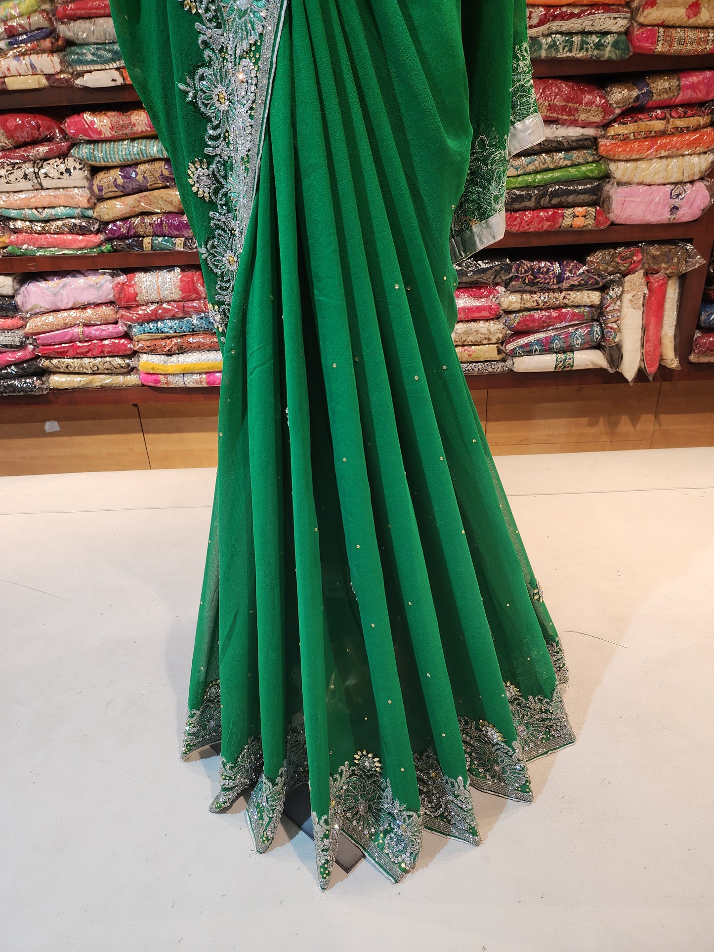 Leaf Green pure georgette servowski work