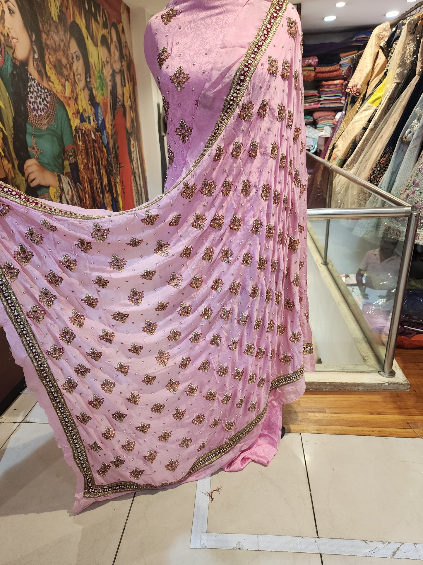Pink Pure self crepe heavy kunden work dupatta suit