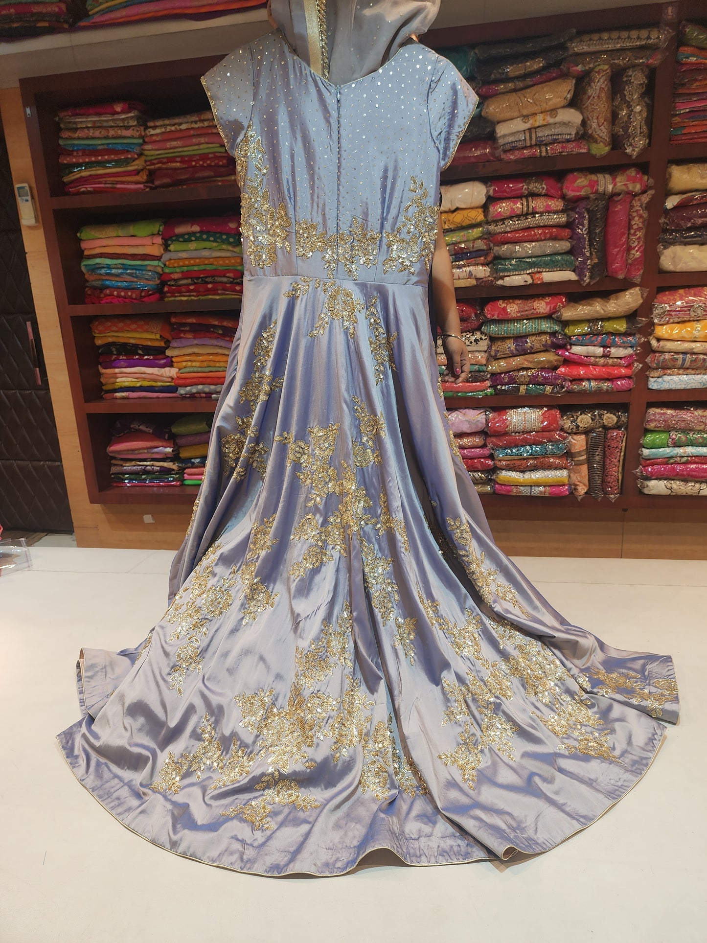 Pure silk Grey double shed anarkali suit
