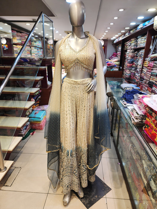 Mirror and zari work short top with sharara
