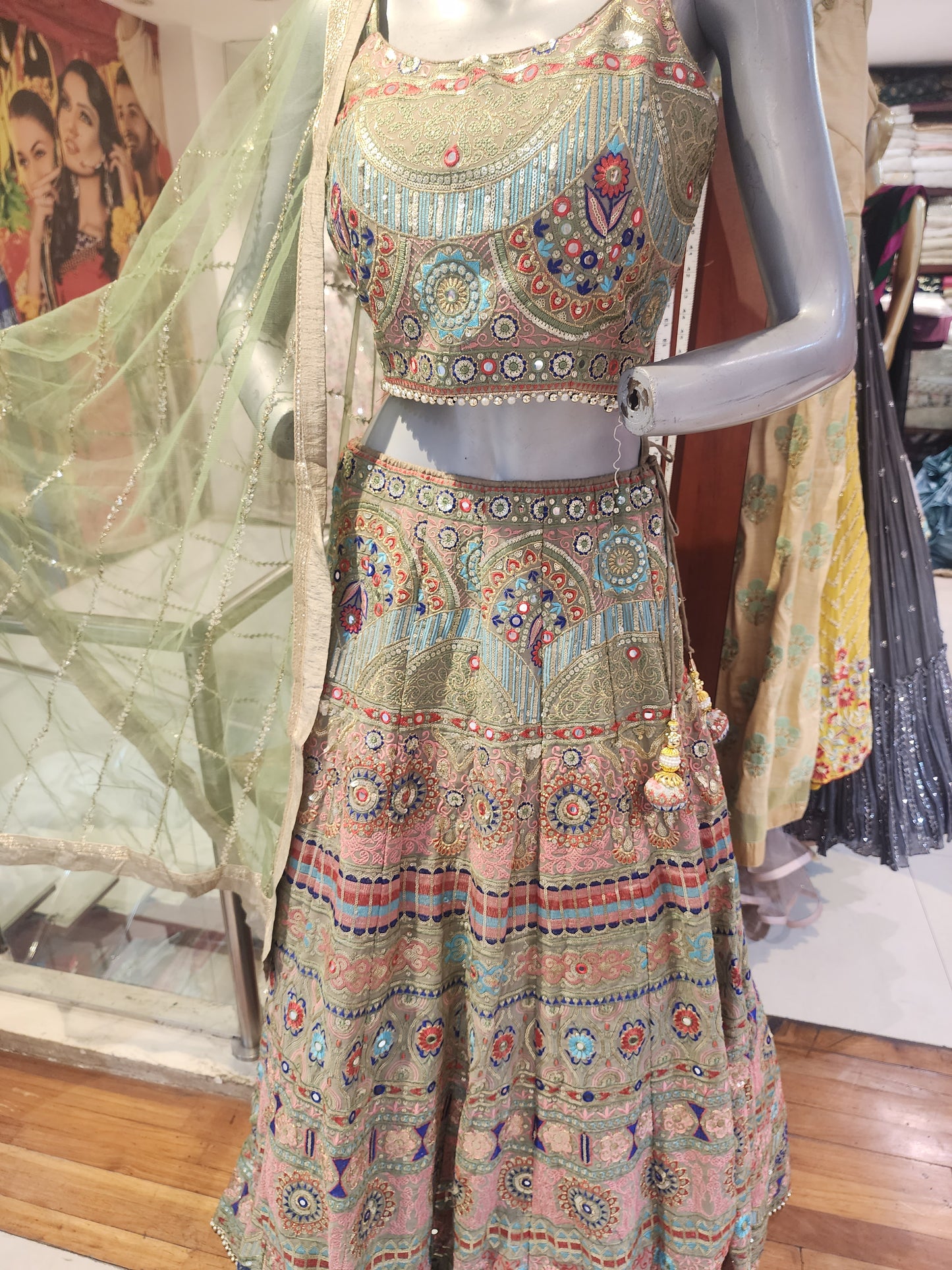 Fabrication georgette multicolored lehanga with net dupatta