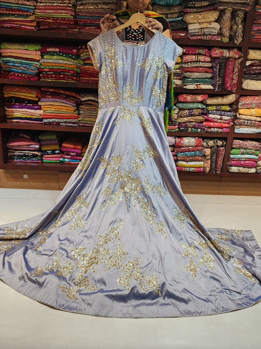 Pure silk Grey double shed anarkali suit