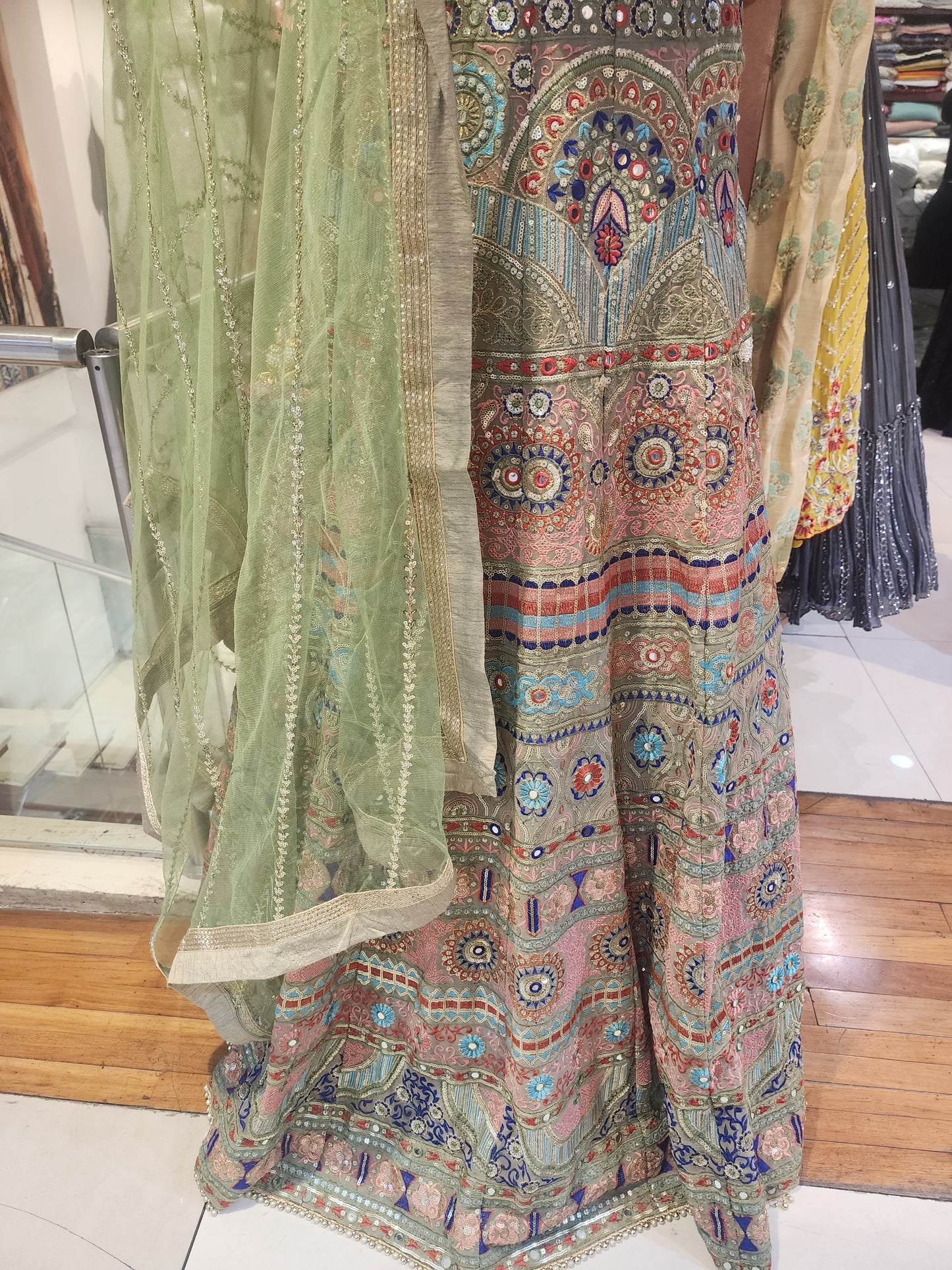 Fabrication georgette multicolored lehanga with net dupatta