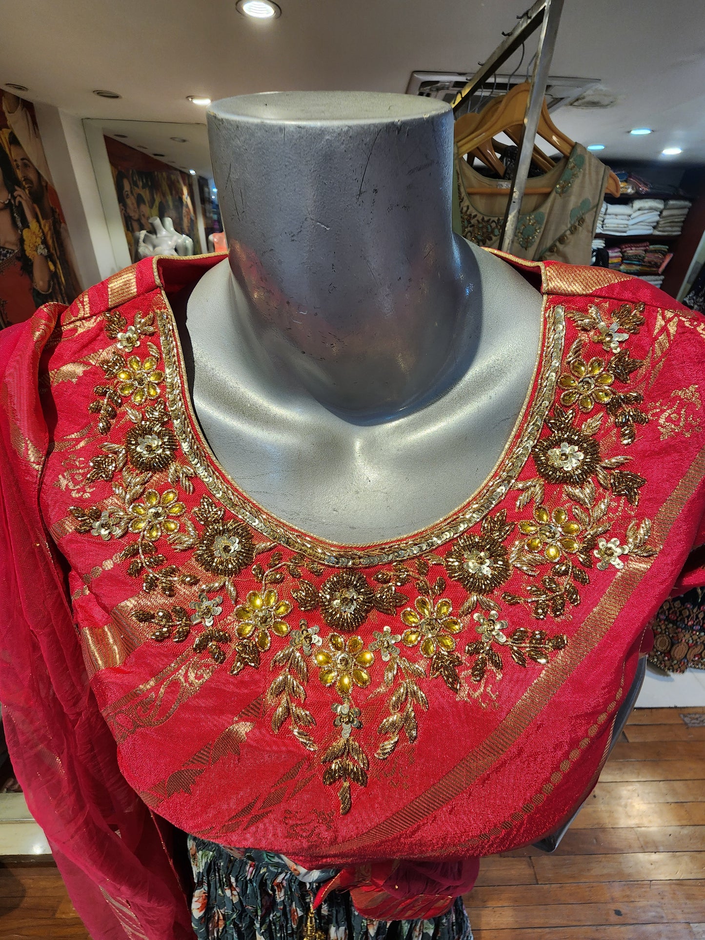 Printed chinon lehanga with banarsi blouse with hand work , net dupatta