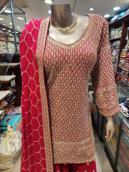 Red Georgette Heavy Suit