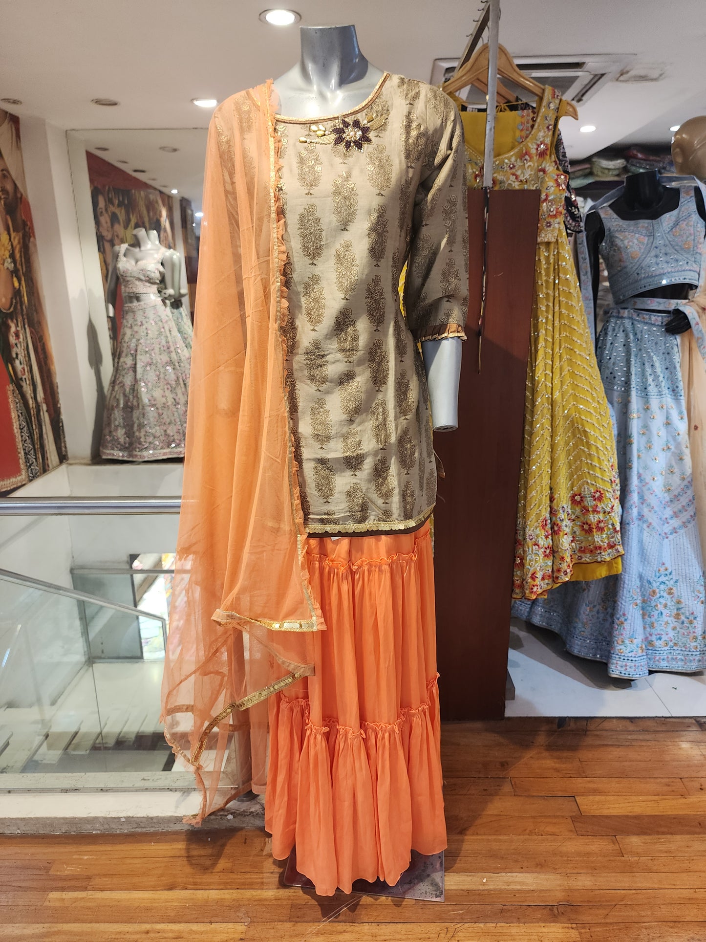 Silk shirt, georgette  sharara with net dupatta