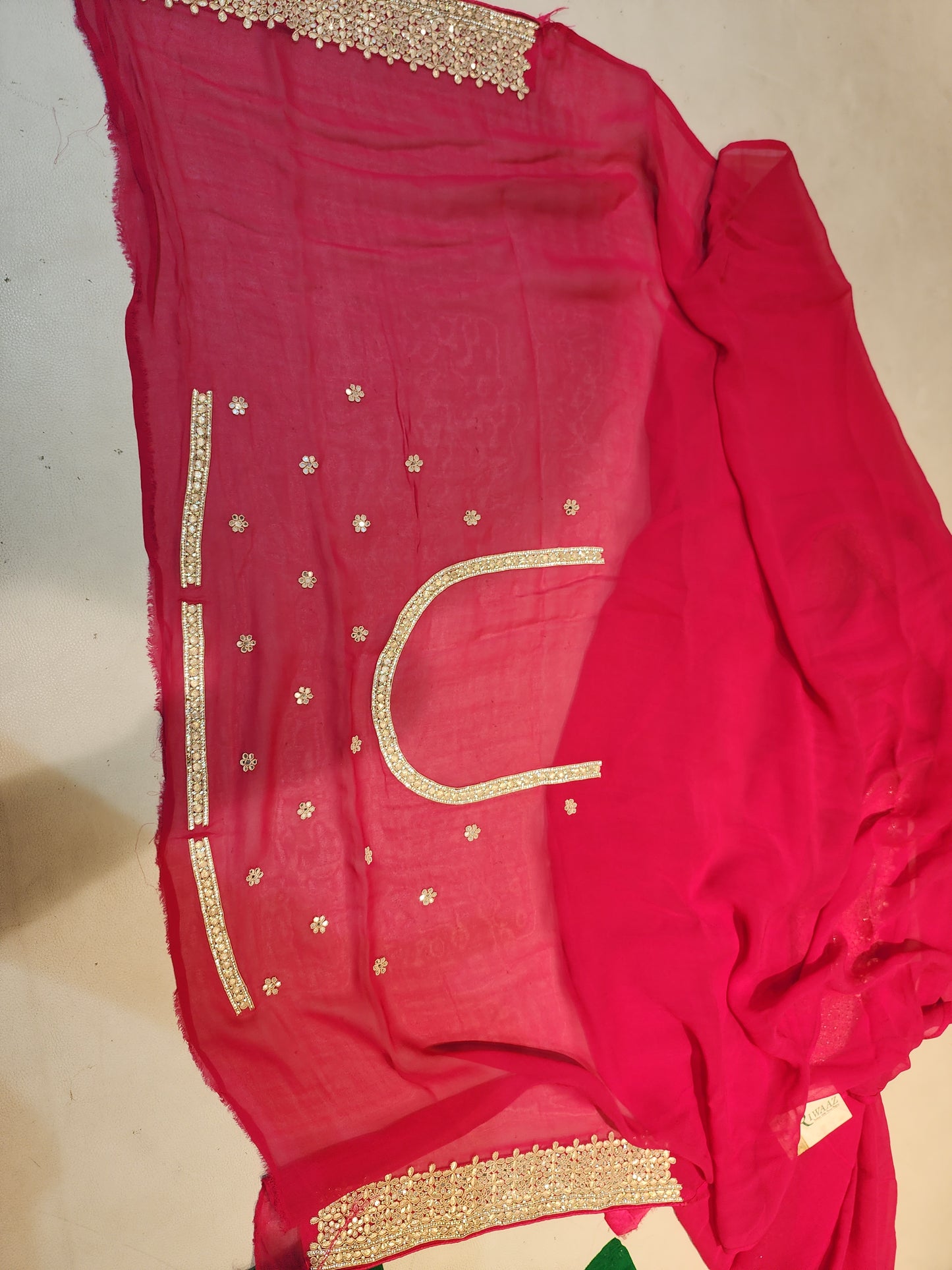 Hot pink Pure Georgette saree jaipuri work gotta patti