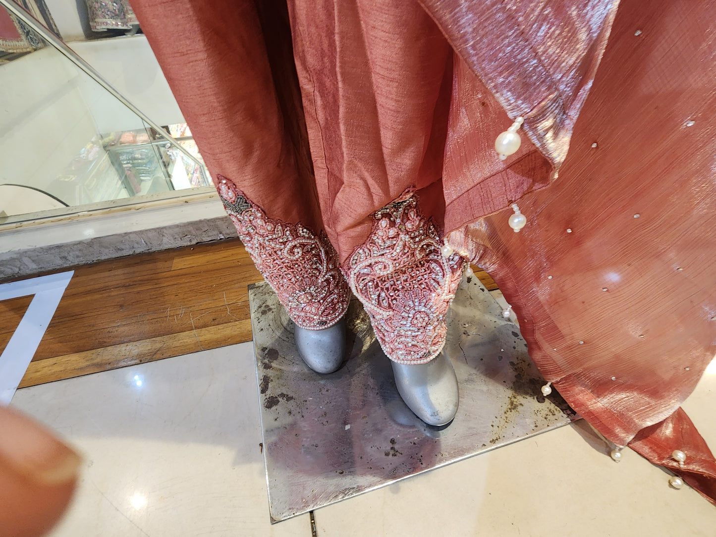Shirt pant with heavy jacket . Pearl resham and servowski work