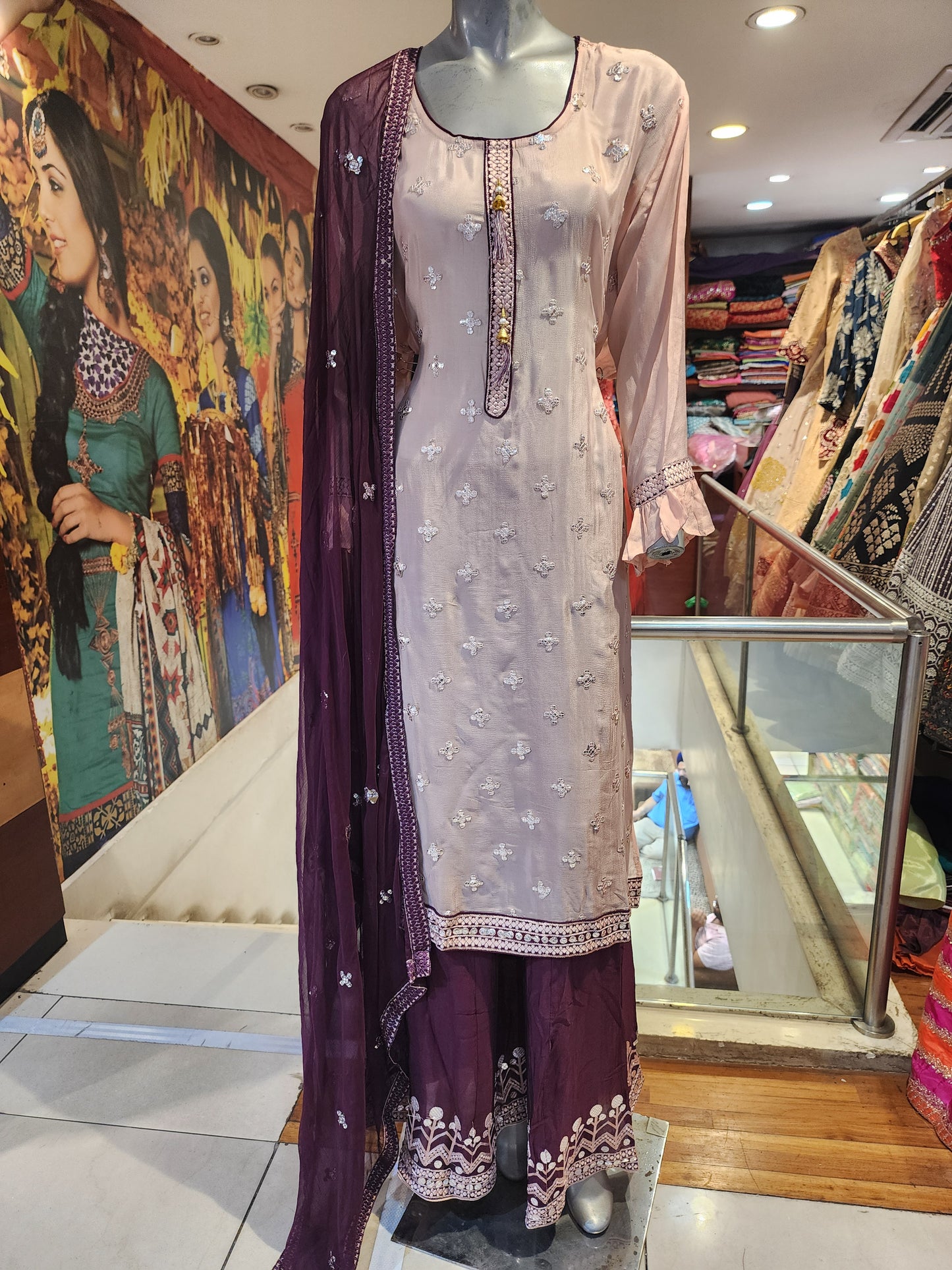 Semi stitch onion pink colour sharara suit M to Xl