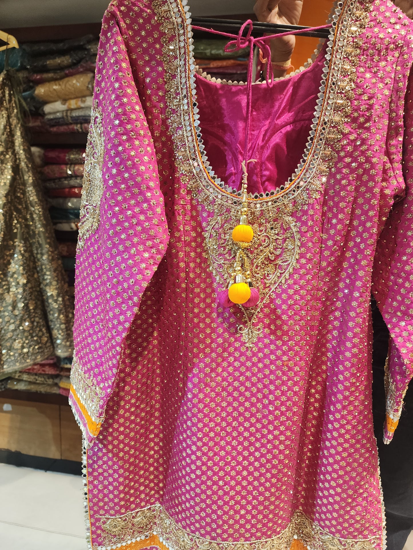 Pink and Mango colour banrasi georgette  handwork sharara shirt suit