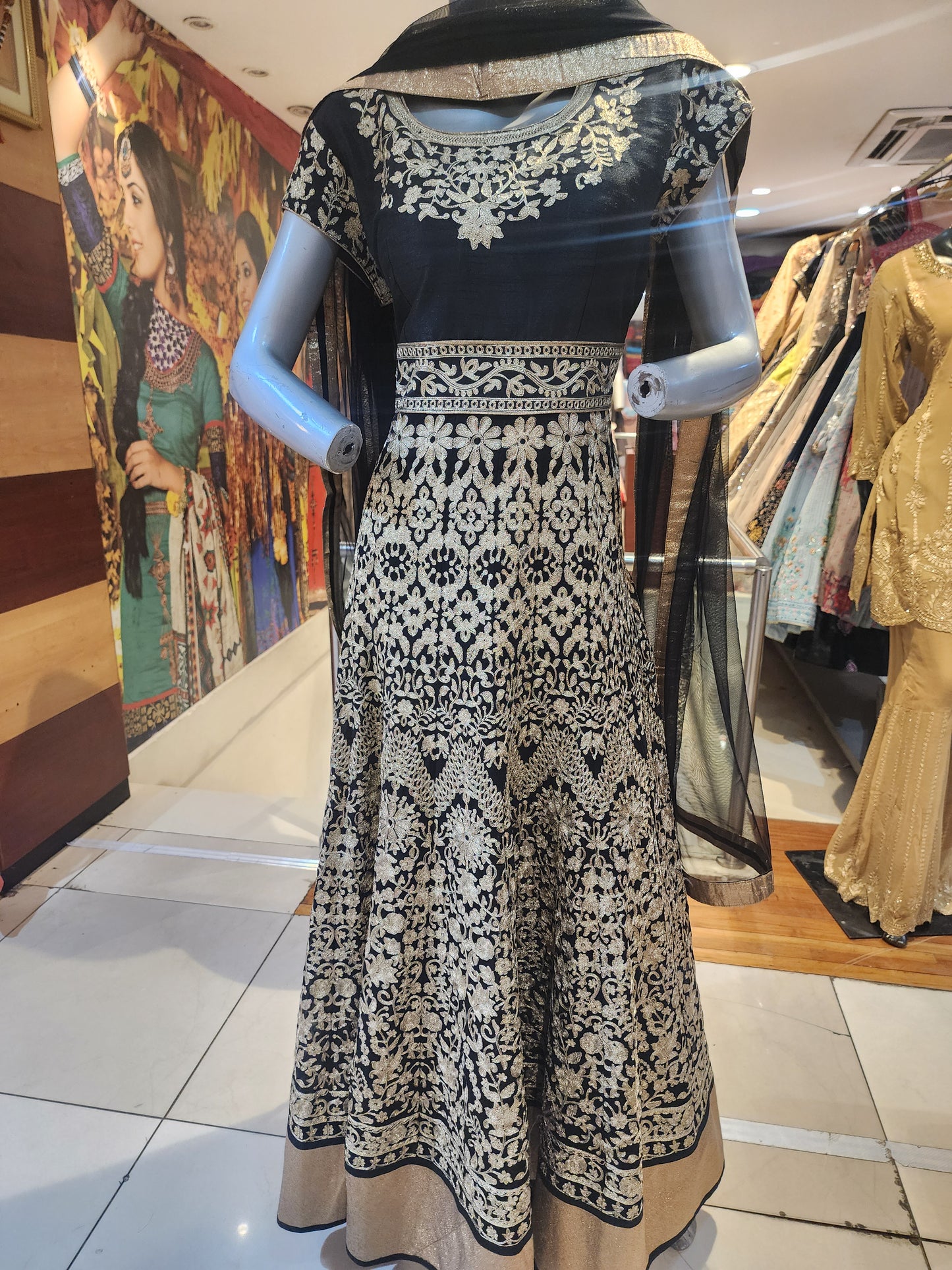 Black anarkali zari work suit