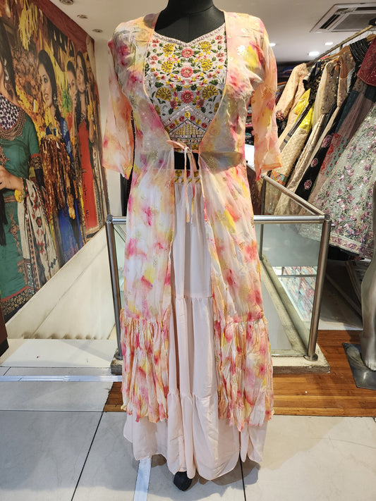 Pink tie and dye jacket lehenga