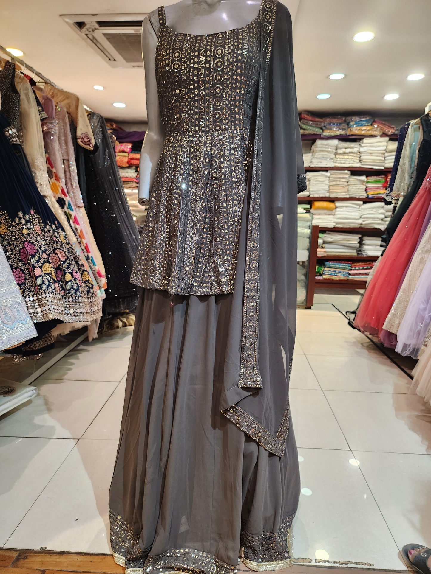 Grey Georgette Lehenga paplam